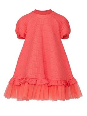 Fendi Kids Kids Logo Embossed Dress in Red Size 5A